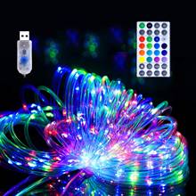 Luces de cuerda LED, guirnaldas de luces para exterior con enchufe, cambio de 16 colores, 7 modos de iluminación, 16,4 pies, 50 LED, impermeables, tubo USB 2024 - compra barato