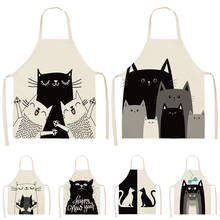 1Pcs Black Cat Pattern Cleaning Colorful Aprons Home Cooking Kitchen Apron Cook Wear Cotton Linen Adult Bibs 53*65cm WQL0032 2024 - buy cheap