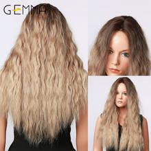 GEMMA Long Kinky Curly Hair Heat Resistant Synthetic Wigs for Women Natural Middle Part Ombre Black Brown Golden Honey Fake Hair 2024 - buy cheap