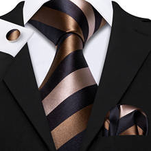 Corbata para hombre, corbata de rayas negras doradas, corbata clásica de seda 100%, gemelos de pañuelo, boda, fiesta, regalo, diseñador, Barry.Wang 2024 - compra barato