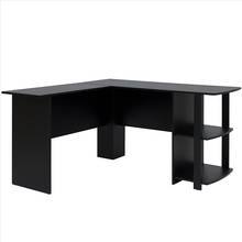 Duas cores em forma de l de madeira direito-ângulo mesa do computador com prateleiras de duas camadas mesa de estudo do computador portátil mesa de escritório 2024 - compre barato