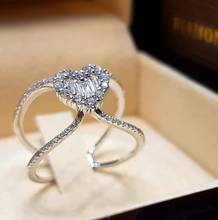 Alta qualidade moda coração todo zircônio anel de noivado joia de casamento anel feminino joia de aniversário presente joia 2024 - compre barato