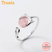Trustdavis 925 Sterling Silver Fashion Cat Pink Strawberry Crystal Opening Finger Ring For Women Wedding Party Xmas Gift DS977 2024 - buy cheap