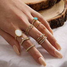 Tocona-Conjunto de 7 unids/set de anillos de oro y piedra de perla para mujer, accesorios de joyería bohemios geométricos huecos, 9875 2024 - compra barato