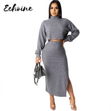 Knitted 2 Pieces Set Women Pullovers Sweater Crop Tops Knitted Skirts Bodycon Office Lady 2PCS Suits Sets 2020 Winter Tracksuit 2024 - buy cheap