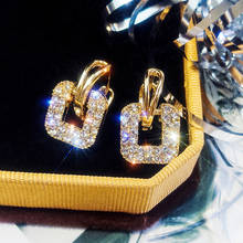 Classic Crystal Statement Square Geometric Earrings For Women Luxury Gold Color Wedding Rhinestone Earring Korean Jewelry 2024 - buy cheap