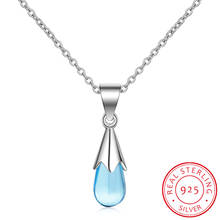 Literária artificial azul cristal gota de água colar 925 prata esterlina clavícula corrente colar para mulher menina S-N292 2024 - compre barato