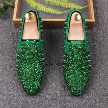 Spiked Rivet Flat Loafers Concise Round Toes Bling Bling Sequins Gold Male Wedding Shoes Men Shoes 2024 - buy cheap
