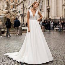 Vestidos De novia elegantes De satén con cuello en V, Vestidos De Fiesta De boda con cuentas De princesa, línea A, Espalda descubierta, a medida, 2021 2024 - compra barato