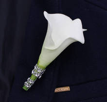 New Style Handmade Groom Best Man Boutonniere Corsages White PU Calla Lily Flower Wedding Flowers Party Prom Man Suit Brooch 2024 - buy cheap