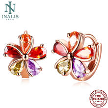 INALIS Plated Rose Gold Romantic Flower Hoop Earrings Luxury Colorful 5A Cubic Zircon Women's Earring Festival Gift Rromotion 2024 - buy cheap