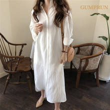 Women Long Shirt Dress Cotton Korean Clothing Khaki Boho Beach Big Midi White Dresses Autumnal Summer 2021 Oversized Maxi Robe 2024 - buy cheap