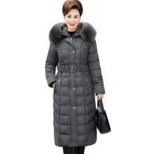 2019 jaqueta de inverno feminina acolchoada com algodão quente plus size, casaco longo de pele com capuz, parcas para mulheres femininas r1162 2024 - compre barato