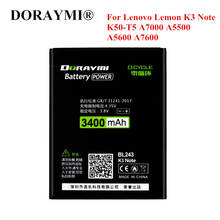 DORAYMI-batería BL243 de alta capacidad 3400mAh para Lenovo Lemon K3 Note K50-T5, A7000, A5500, A5600, A7600, BL 243 2024 - compra barato