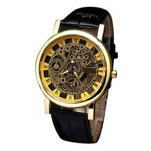 Relogio Masculino 2020 Fashion Men's Business Luxury Watches Hollow Mechanics-shape Gold Leather Band Analog Quartz Wrist Watch 2024 - buy cheap