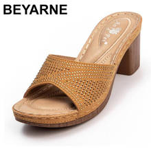 BEYARNE New Women Summer Slides Open Toe High heels Casual Slipper Fashion rhinestones Female Beach Flip Flops Large size 36-41 2024 - buy cheap