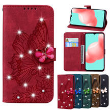 Capa de celular de couro com borboleta e diamante, capinha para xiaomi 11 10t lite poco f3 x3 m3 redmi 8 8a 9 9a note10 9 8 pro 9t 2024 - compre barato