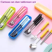 Juego de vajilla con forma de gato para niños, Set de 3 unids/set de utensilios de cocina, cuchara, palillos, cubiertos, tenedor 2024 - compra barato