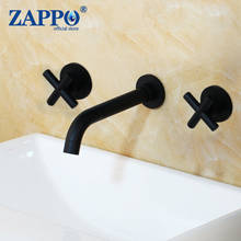 ZAPPO Wall Sink Basin Mixer Tap Set Bathroom Spout Faucet With Double Lever In Matt Black/Polished Gold 2024 - buy cheap