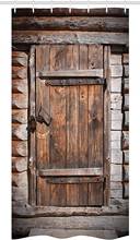 Cortina de chuveiro vintage, porta de madeira antiga de celeiro na vila da fazenda envelhecida estilo rústico, tecido de imagem de vida agrícola 2024 - compre barato