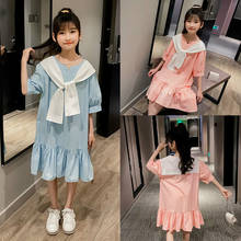 2021 New Summer Girls Dresses Cute College style Lovely Short Sleeve Cotton Frocks Princess Dress children's Clothes 4 to 13 Yrs 2024 - buy cheap