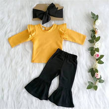 0-24M Newborn Kid Baby Girl Clothes set Casual Plain Solid Ruffle Tops Flare Pants Suit Elegant Cute Lovely Sweet Ladies Outfit 2024 - buy cheap