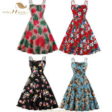 SISHION Summer backless spaghetti female beach dress SP1058 cotton retro swing floral print dress 2024 - buy cheap