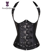 Black Women's Punk Style Spiral Steel Boned Waist Trainer Cincher Shaper Faux Leather Corset Underbust For Party Costumes 828# 2024 - buy cheap