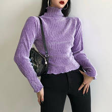 Suéter feminino gola alta, blusa feminina manga comprida gola alta casual cor sólida 2024 - compre barato