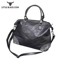 Design Vintage Rivet High Capacity Shoulder Tote Handbag Female Zipper Soft Real Leather Bags Fashion Brand Office Crossbody Bag 2024 - buy cheap