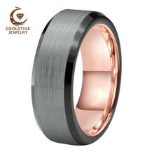 8MM Black Rose Gold Tungsten Wedding Band For Men And Women With Beveled Brushed Finish Comfort Fit 2024 - buy cheap