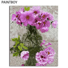 PAINTBOY-Cuadros enmarcados de flores, pintura al óleo artesanal por números, pintado a mano sobre lienzo, decoración del hogar 2024 - compra barato