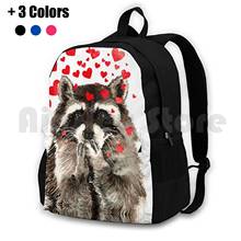 Mochila de senderismo al aire libre, bolsa de Deportes de escalada, mapache de acuarela lindo que soplan beso y corazones 2024 - compra barato