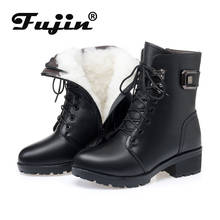 Fujin Snow Boots Wool Women Pointed Toe Genuine Leather Fur Warm Shoes Fashion Plush Ankle Boots Leisure Women Winter Boots 2024 - buy cheap