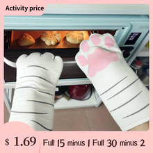 1pc Cartoon Cat Paws Oven Mitts Long Cotton Baking Insulation Gloves Microwave Heat Resistant Mitten Non-Slip Kitchen Gloves New 2024 - buy cheap