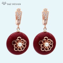 S&Z 2019 Fashion Oxblood Red Big Round Acrylic Dangle Earrings Temperament 585 Rose Gold Chinese style For Women Wedding Jewelry 2024 - buy cheap