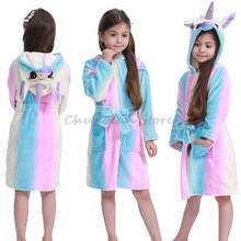 Kigurumi-Albornoz de franela con capucha para niñas, ropa de dormir suave de unicornio con dibujos de animales, bata de baño 2024 - compra barato