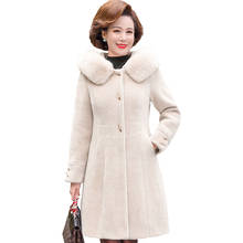 Imitação de ouro vison casaco de lã feminino mid-long mãe roupas tamanho grande médio idosos outono inverno fora branco grosso outwear 2024 - compre barato