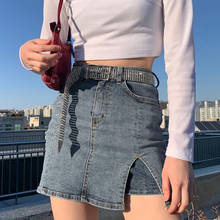 Vintage 2000s Aesthetic Y2K Denim Skorts for Women Cute Girls High Waist Black Blue Side Slit Y2K Mini Jean Skirt with Shorts 2024 - buy cheap