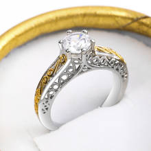 Ofertas dois-tom oco padrão incrustado com zircônio branco cobre feminino anel jóias para acessórios de noivado tamanho 6-10 2024 - compre barato