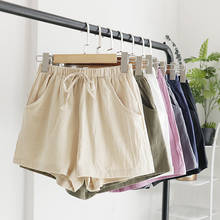 Shorts de linho feminino, plus size, cintura alta, casual, roupa urbana, folgado, plus size 2024 - compre barato