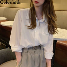 Colorfaith New 2021 Women Spring Summer Blouse Shirts Casual Oversize Elegant Solid Korean Style Office Lady Wild Tops BL6531 2024 - buy cheap