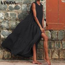 VONDA Summer Dress 2021 Women Sexy Sleeveless Swing Maxi Long Dress Vintage Solid Plus Size Vestidos Casual Loose Sundress 2024 - buy cheap