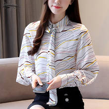 Blusas camisa de chiffon 2021, blusas femininas listradas manga longa para escritório elegante para primavera 8453 2024 - compre barato