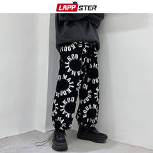 Lappster calças de moletom japonês, masculino, harajuku, primavera, estampa completa, hip hop, harém, calças coreanas, para corrida, 2021 2024 - compre barato