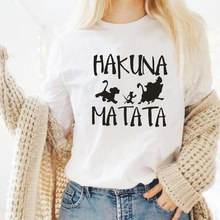 Camiseta de algodão harajuku, camiseta feminina estampada e casual, gola redonda, tamanhos grandes, para o verão, hakuna matata 2024 - compre barato