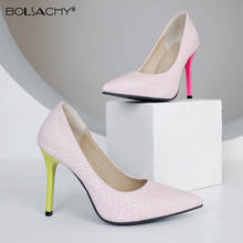 Zapatos de tacón de aguja con punta estrecha para mujer, de 10cm tacones de aguja en color rosa, cuero PU/Denim, zapatos de vestir poco profundos, 32-43 tacones de fiesta de boda, novedad de 2021 2024 - compra barato