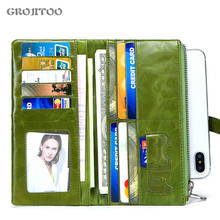 GROJITOO  100%Genuine leather women cluch wallet credit card holder multi-card female handbag cowhide wallet pocket Phone bag 2024 - buy cheap