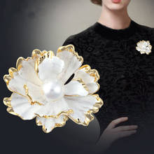 Elegant Simulated Pearl Large Flower Party Banquet Wedding Scarf Brooch Pins Womens Dress Red Enamel Peony Brooches Jewelry Gift 2024 - buy cheap