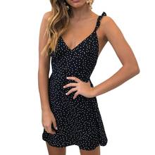 Summer Fashion Women Polka Dot Print V Neck Backless Sleeveless Sling Mini Dress 2024 - buy cheap